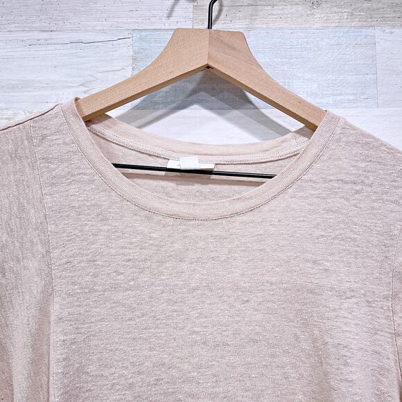 J Jill Love Linen Tie Hem Tee Beige Short Sleeve Stretchy Slub Knit Womens Large - Picture 2 of 6